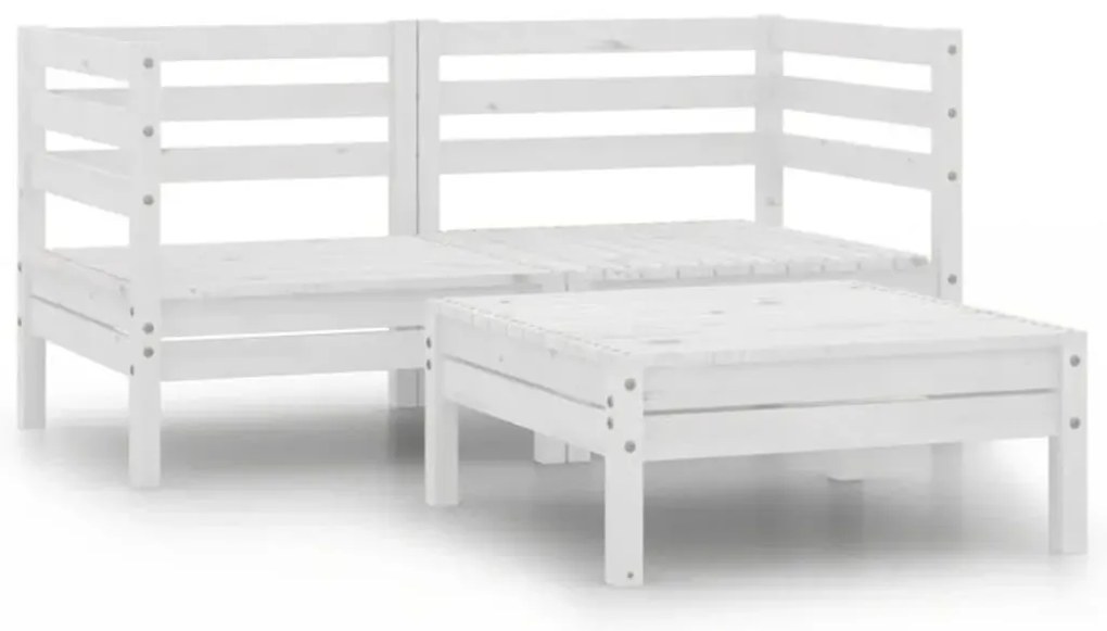 3 pcs conjunto lounge de jardim pinho maciço branco