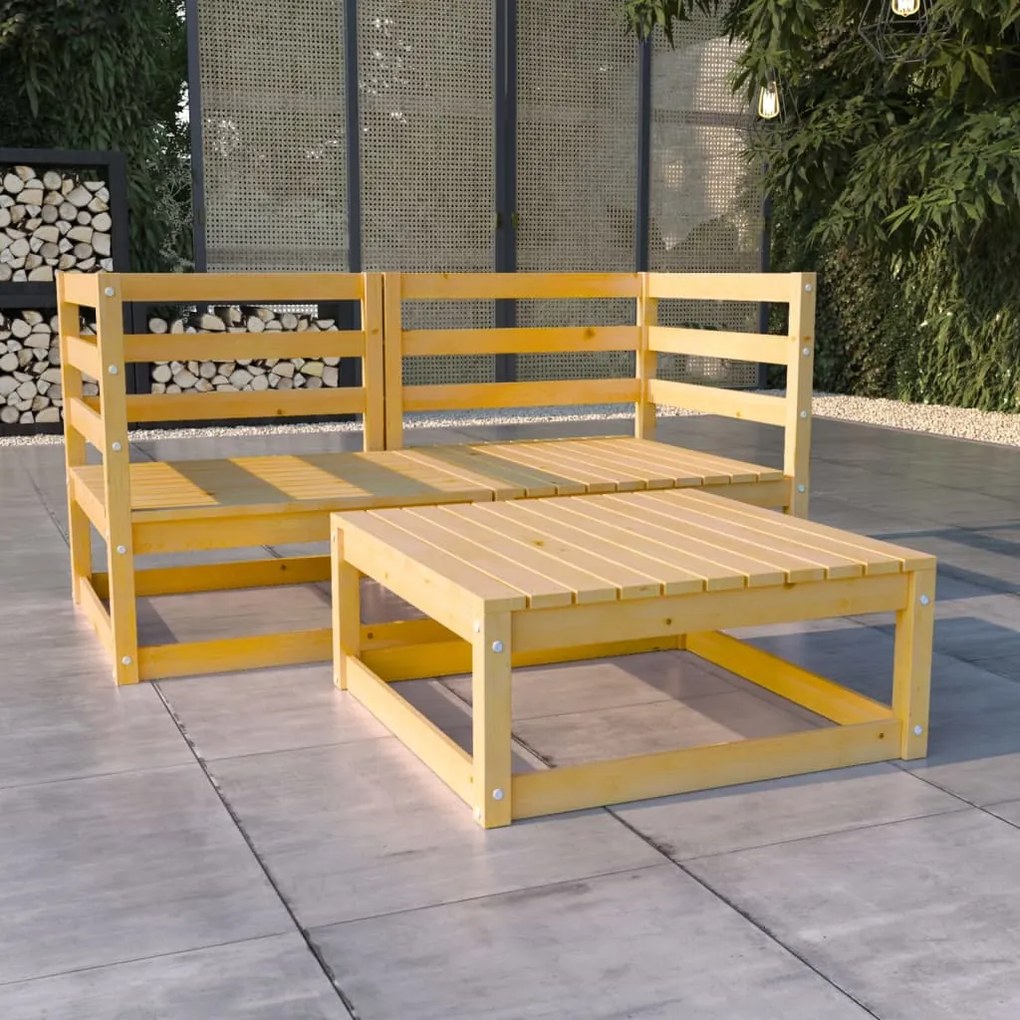 vidaXL 3 pcs conjunto lounge de jardim pinho maciço