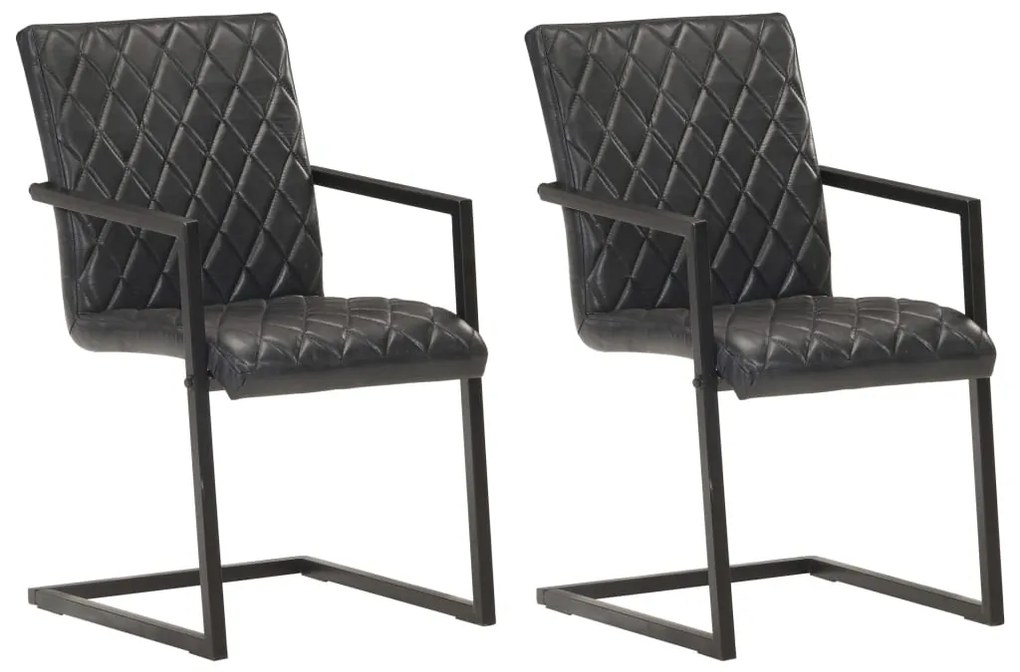 vidaXL Cadeiras de jantar cantilever 2 pcs couro genuíno preto