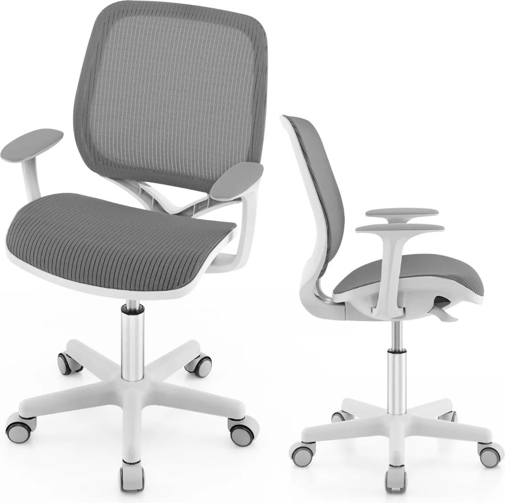 Cadeira giratória de escritório para crianças com altura ajustável, rodas com travão e braços lisos 57 x 57 x 80-92 cm Cinzento