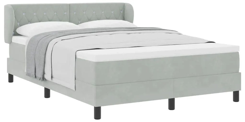 Cama Box Spring com Colchão Cinza Claro 140x200 cm Veludo