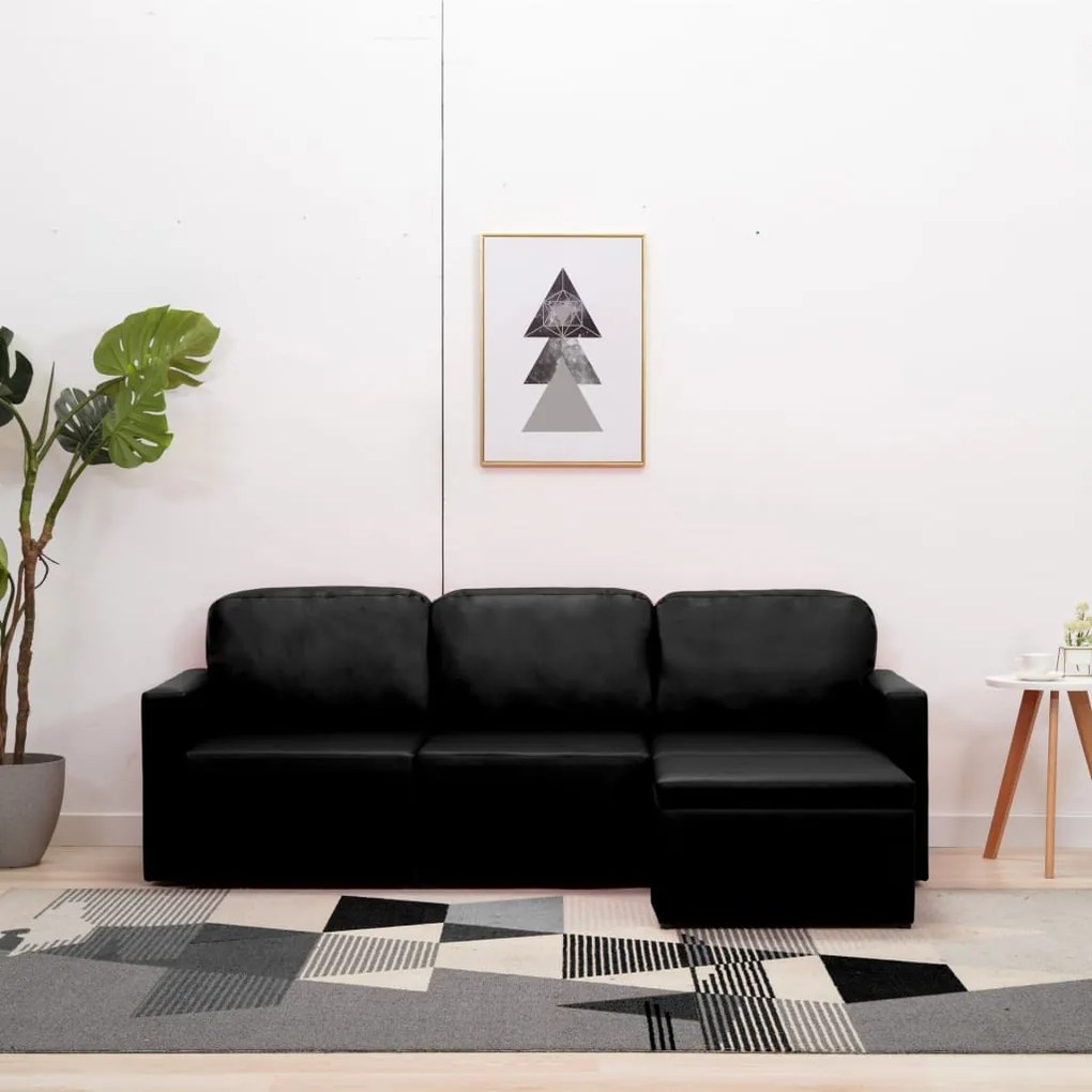 vidaXL Sofá-cama modular de 3 lugares couro artificial preto