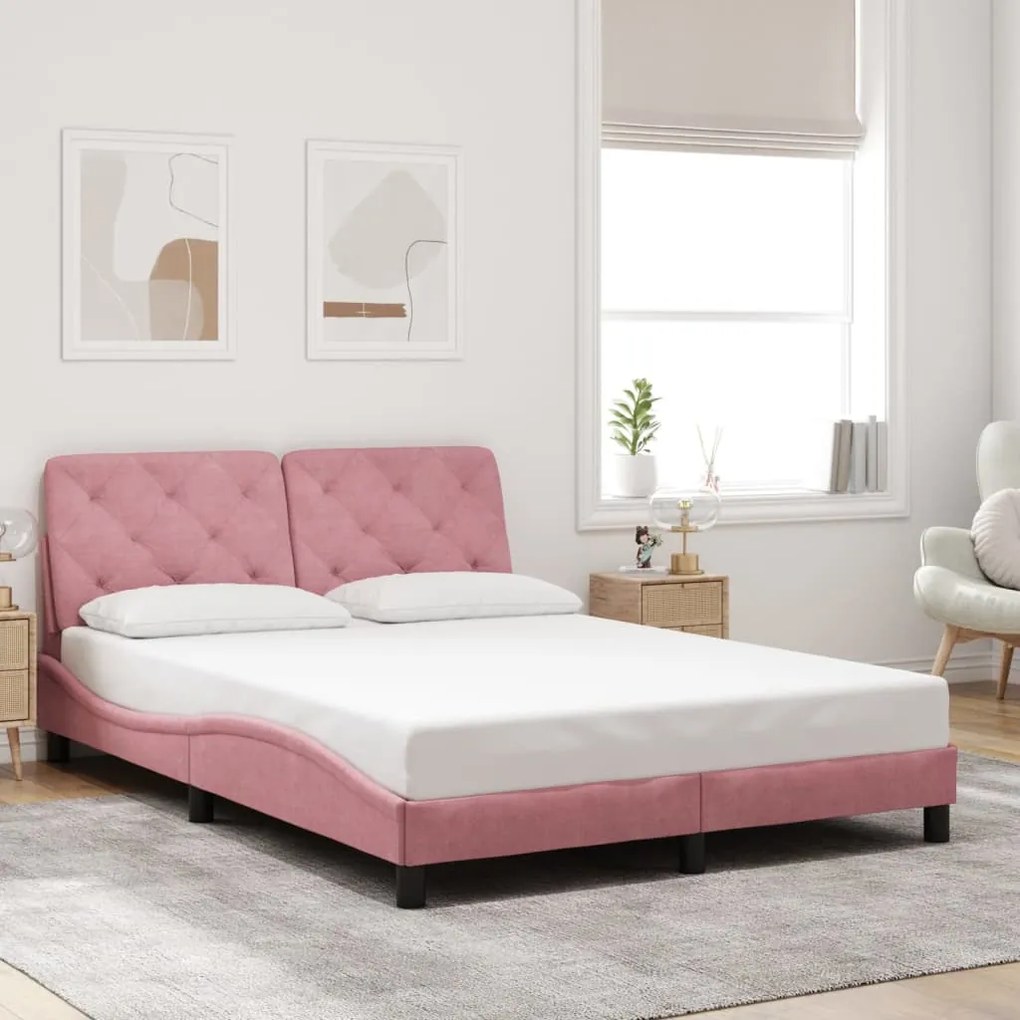 vidaXL Estrutura de cama c/ cabeceira 120x200 cm veludo rosa