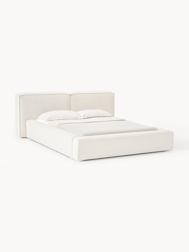 Cama estofada em bouclé com arrumação Lennon