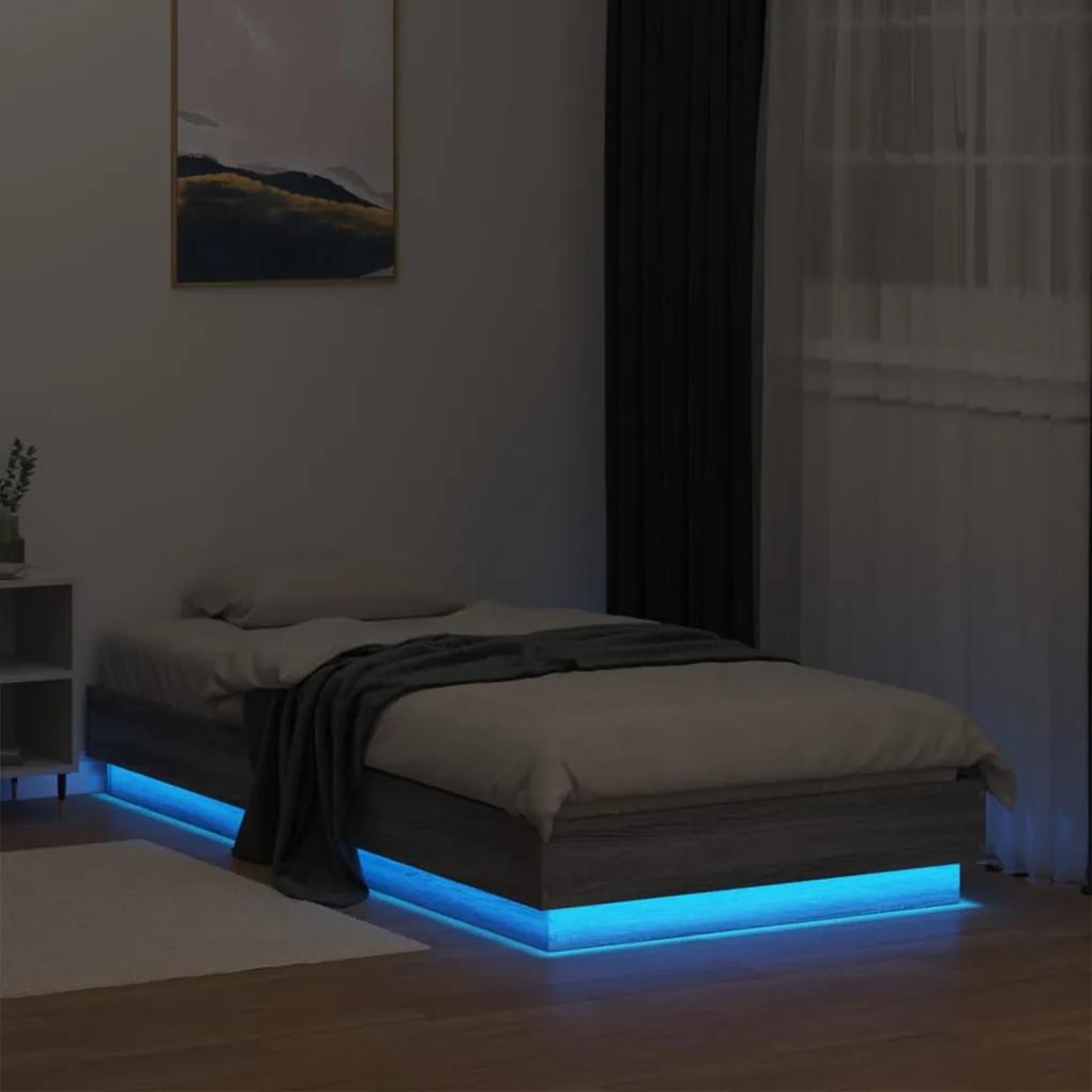 Estrutura de cama com luzes LED 90x190 cm cinzento sonoma