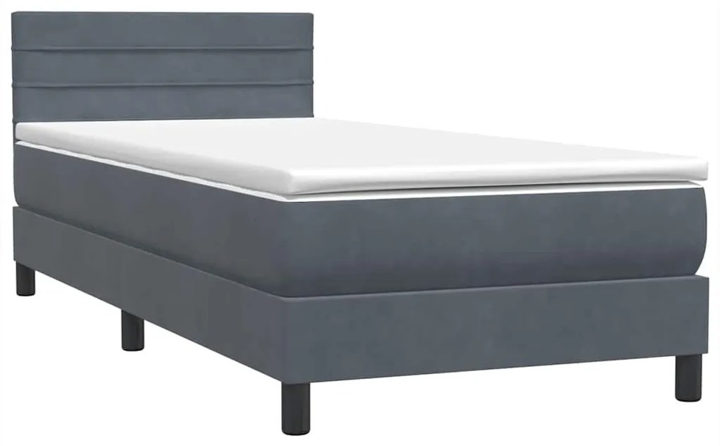 Cama com molas/colchão cinza-escuro 90x210 cm veludo