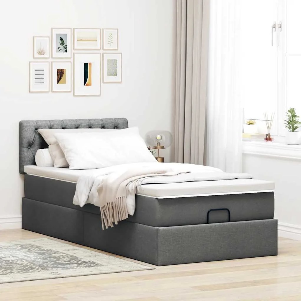 Estrutura cama otomana colchão 90x190 cm tecido cinzento escuro
