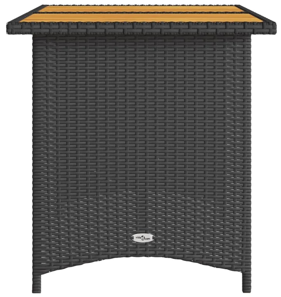 Mesa de jardim com tampo de madeira 110x68x70 cm vime PE preto