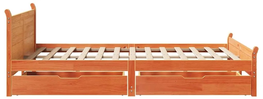 Cama sem colchão 140x200 cm madeira pinho maciça castanho-mel