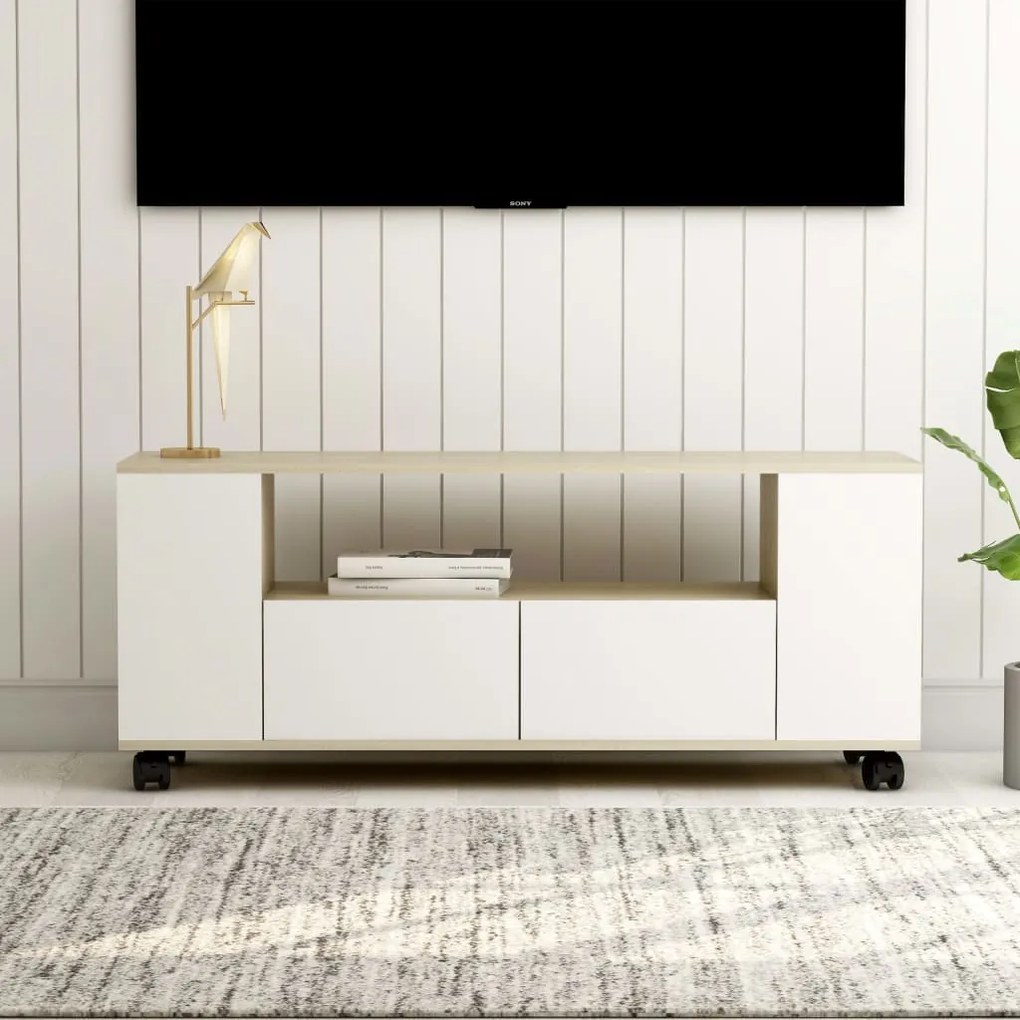 vidaXL Móvel p/ TV 120x35x48 cm madeira processada branco/sonoma