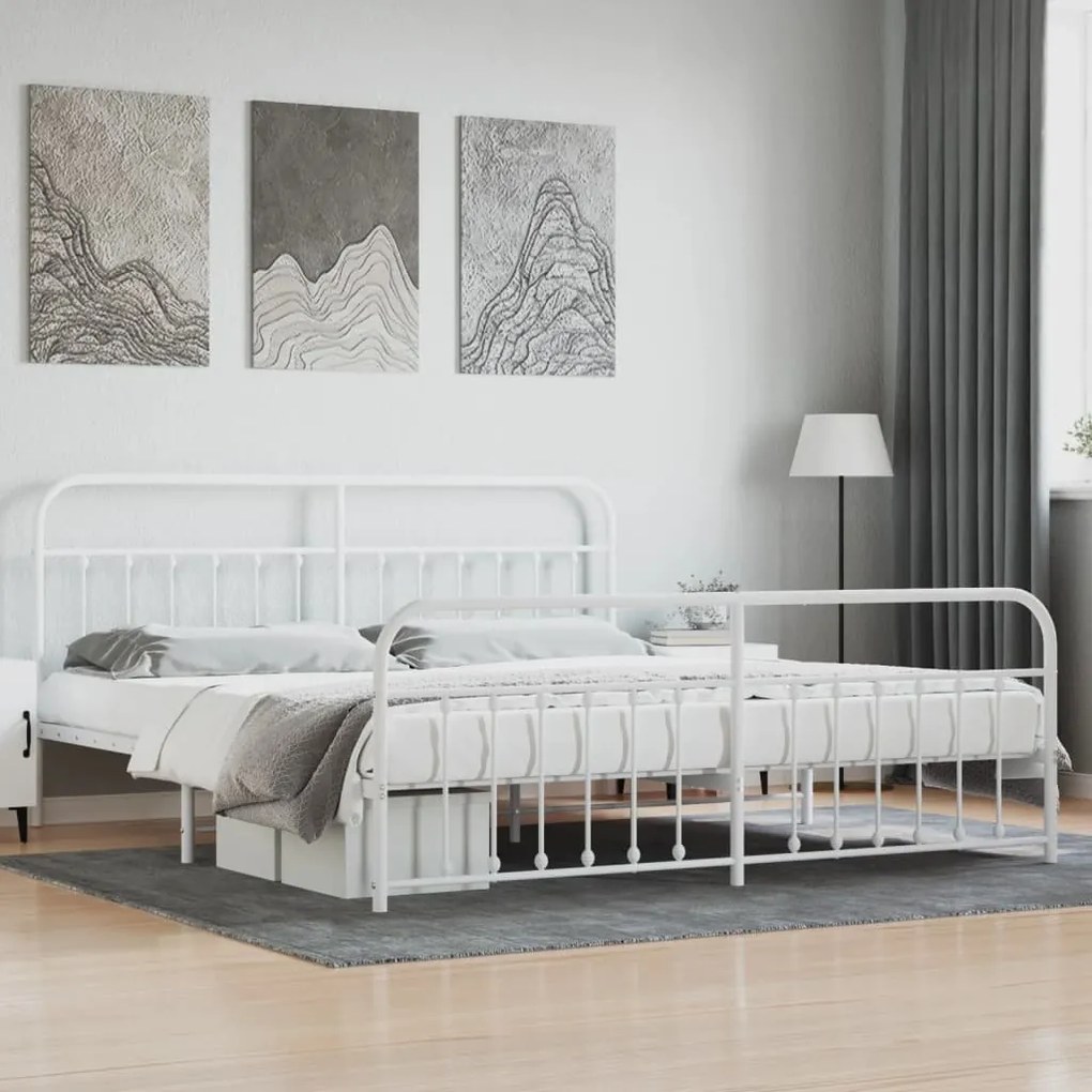 Estrutura de cama com cabeceira e pés 200x200 cm metal branco