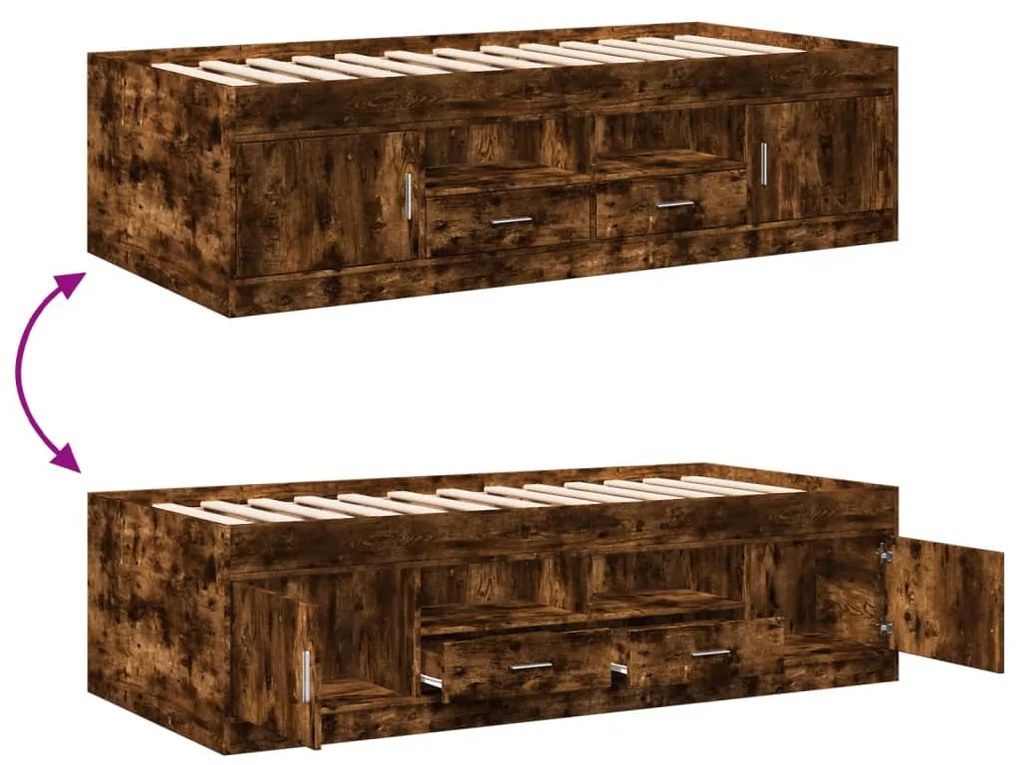 Sofá-cama com gavetas sem colchão 90x190 cm carvalho fumado