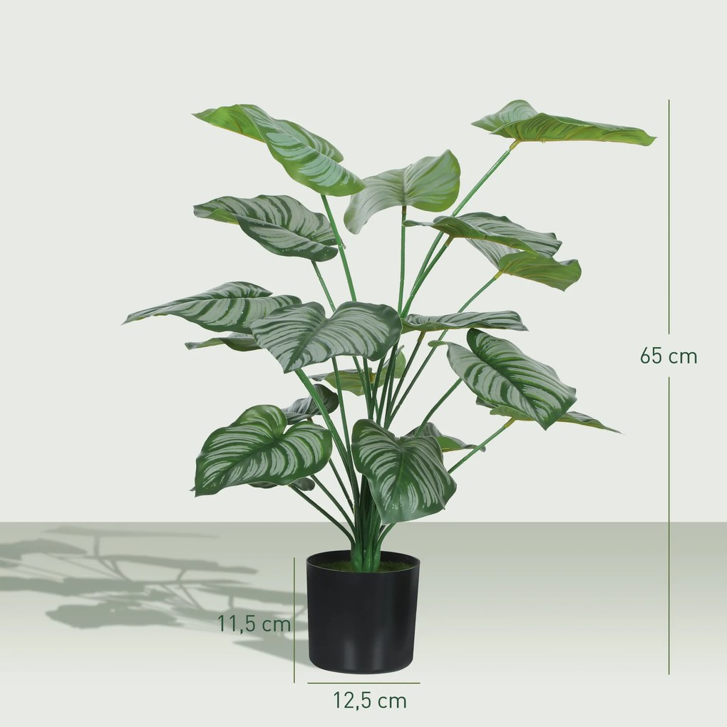 Conjunto de 2 plantas artificiais de interior com 65 cm, árvore artificial com vaso de plástico e acabamento flocado, verde
