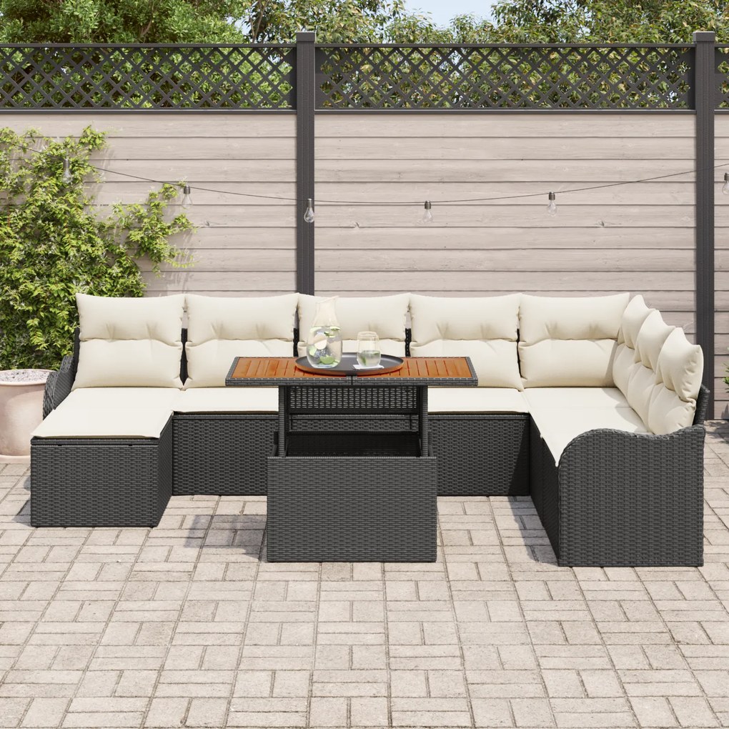 Conjunto de Sofás de Jardim vidaXL com Almofadas Rattan Preto e Branco
