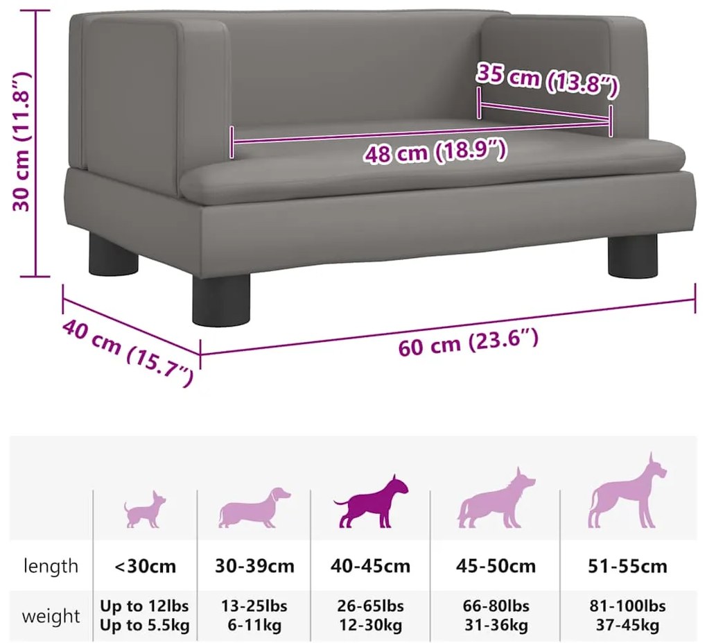 Cama para cães 60x40x30 cm couro artificial cinzento