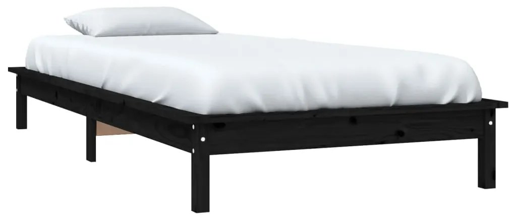Estrutura cama de solteiro pequena 75x190 cm pinho maciço preto