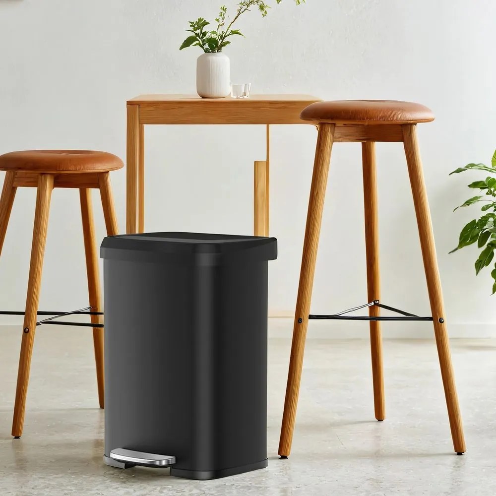 Caixote do lixo de 50 litros com pedal em metal 40,5 x 38,1 x 58,6 cm Preto