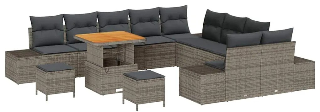 Conjunto de Sofá de Jardim vidaXL de 13 Peças com Almofadas Cinza Poli