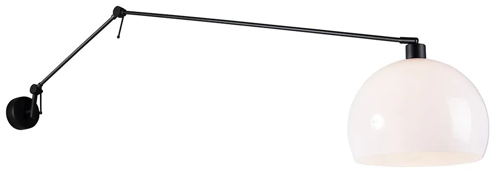 Candeeiro de parede preto com abaajur branco 30 cm ajustável - Blitz Moderno