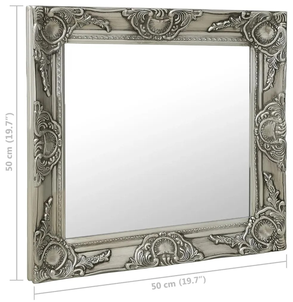 Espelho de parede estilo barroco 50x50 cm prateado