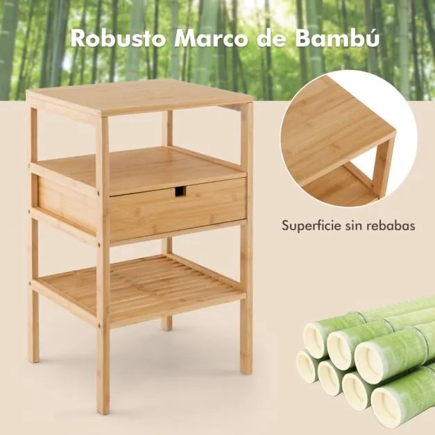 Conjunto de 2 mesas de cabeceira multiusos em bambu com gaveta 40 x 40 x 68 cm Natural