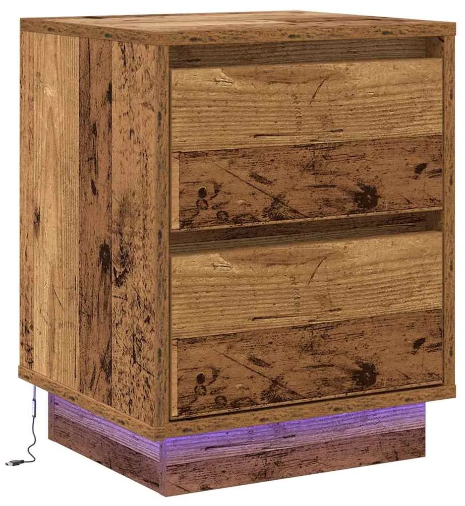 Mesas de Cabeceira com Luzes de LED 2 pcs Madeira Velha 39x34.5x50 cm
