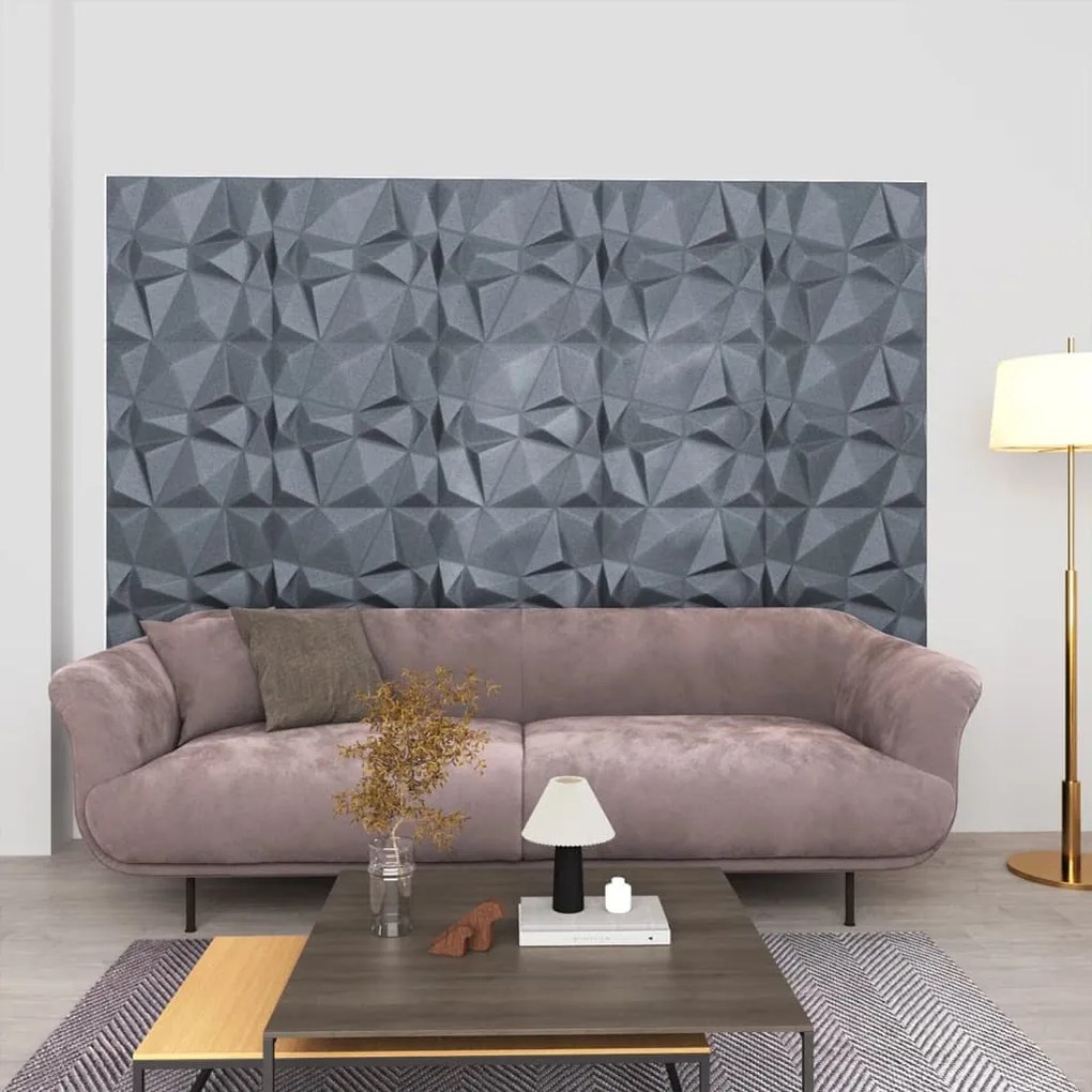 150919 vidaXL Painéis de parede 3D 24 pcs 50x50 cm 6 m² cinzento diamante