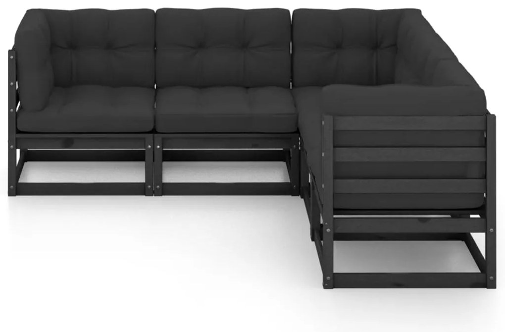 5 pcs conjunto lounge de jardim c/ almofadões pinho maciço