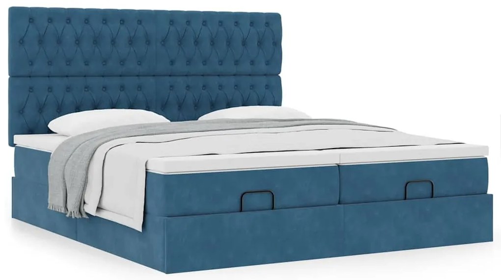 Estrutura cama otomana colchões 180x200 cm veludo azul escuro