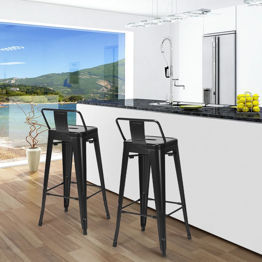 Conjunto de 4 Bancos de Bar de Cozinha, 43 x 43 x 94 cm, Empilháveis, Preto