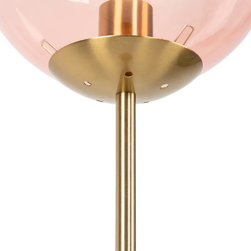 Candeeiro de pé Art Deco em latão com vidro rosa - Pallon Art Deco