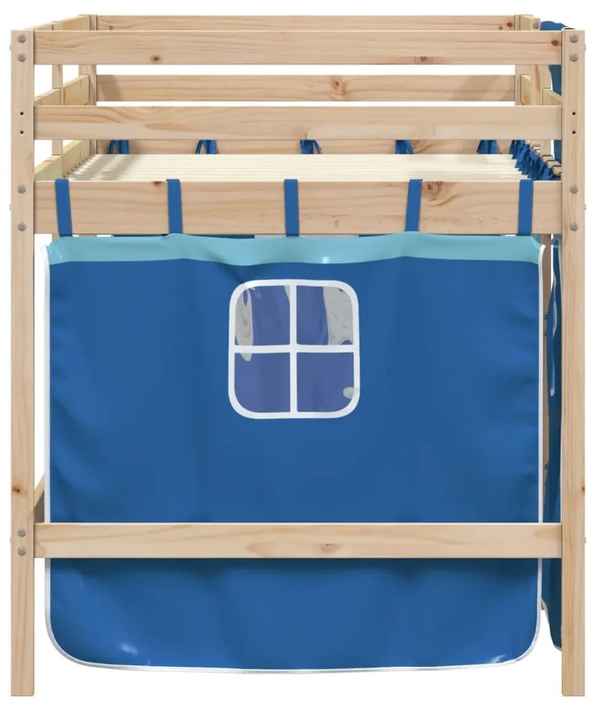 Cama alta p/ criança c/ cortinas 90x200 cm pinho maciço azul