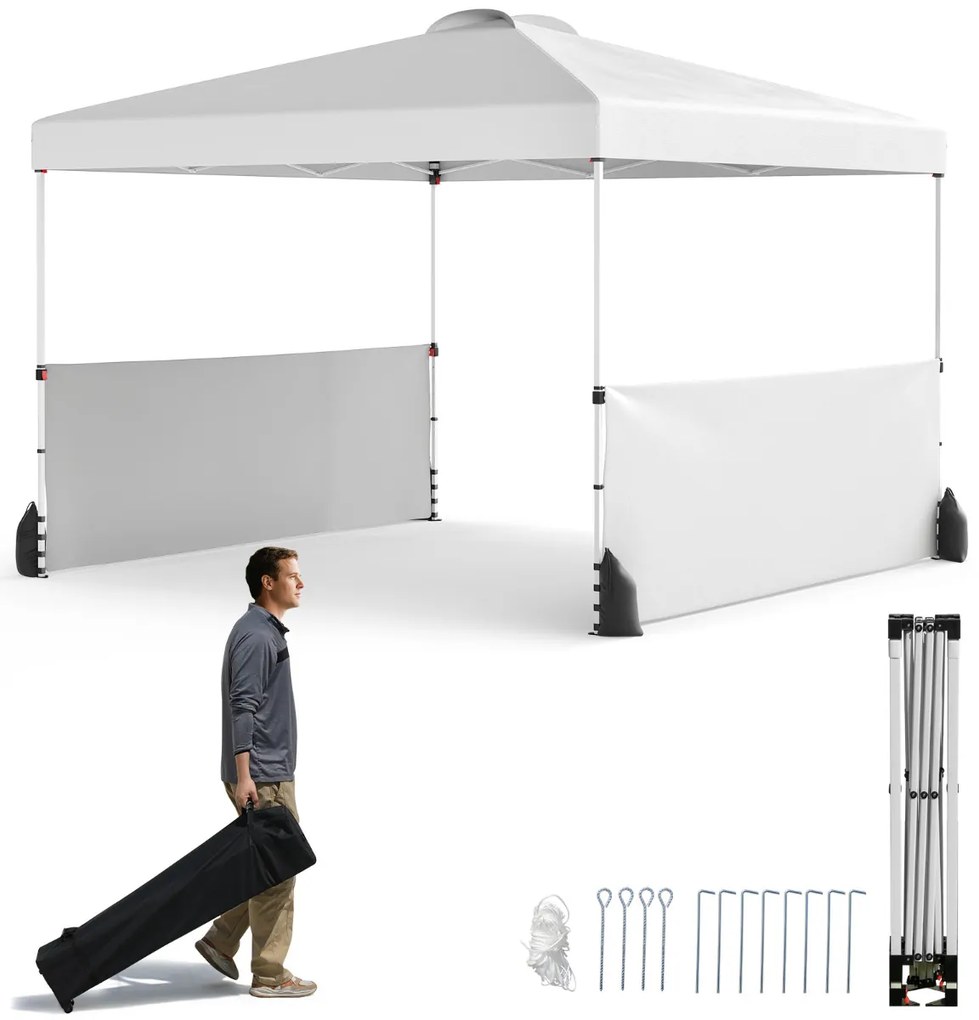 Tenda Jardim pop up 300 X 300 CM com 2 Paredes Laterais com Bolsa , 4 Sacos de areia 8 Estacas 4 Ancoras feiras, festas, eventos Branca