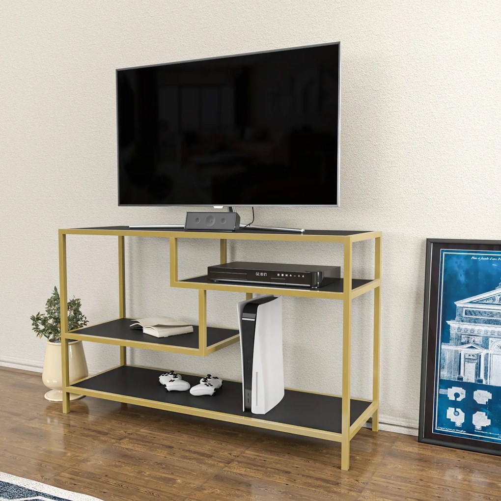 Móvel TV Robbins – Dourado e Antracite – 120x39x75 cm