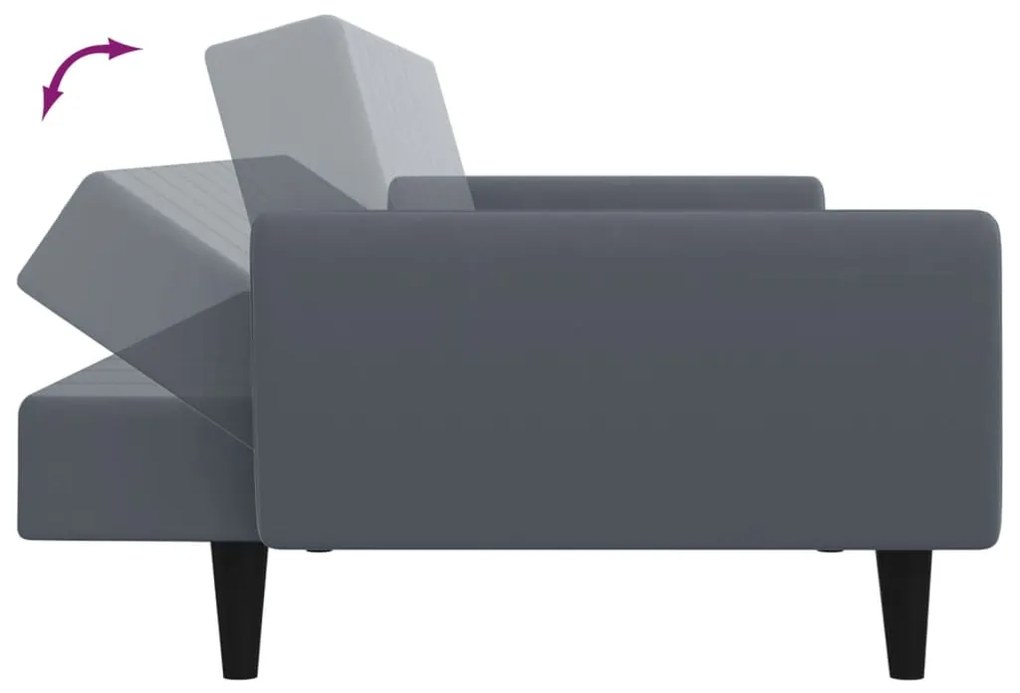 Sofá-cama 2 lugares c/ apoio de pés veludo cinzento-escuro