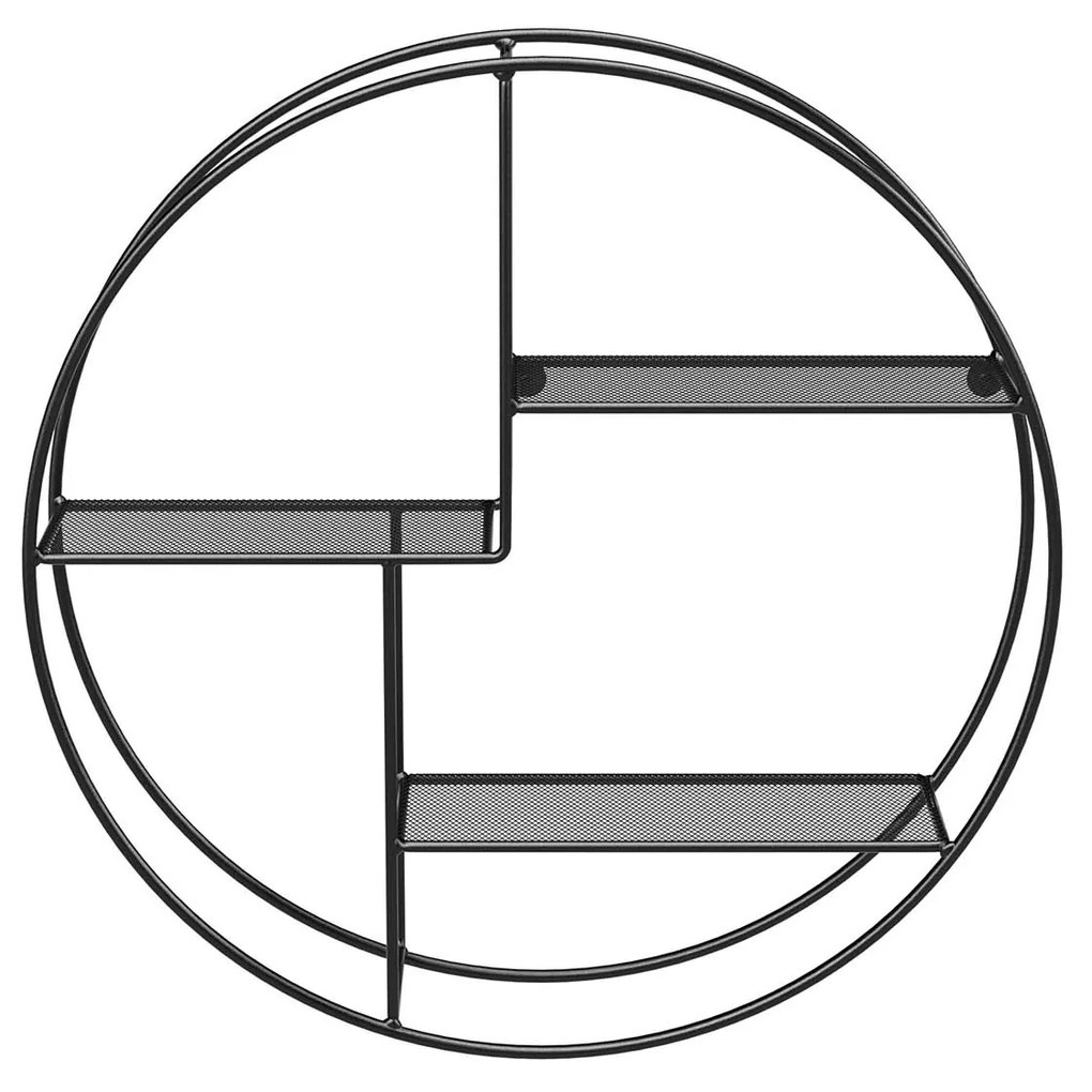 Prateleira de parede metálica circular com painéis em malha | SONGMICS | 55 x 55 x 12,5 cm | preto | LFS01BK.