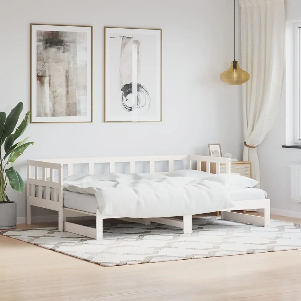 vidaXL Sofá-cama com gavetão 90x190 cm madeira de pinho maciça branco