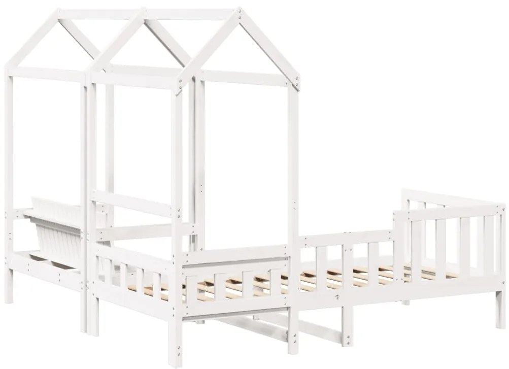 Conj. sofá-cama e banco c/ telhado 90x190cm pinho maciço branco