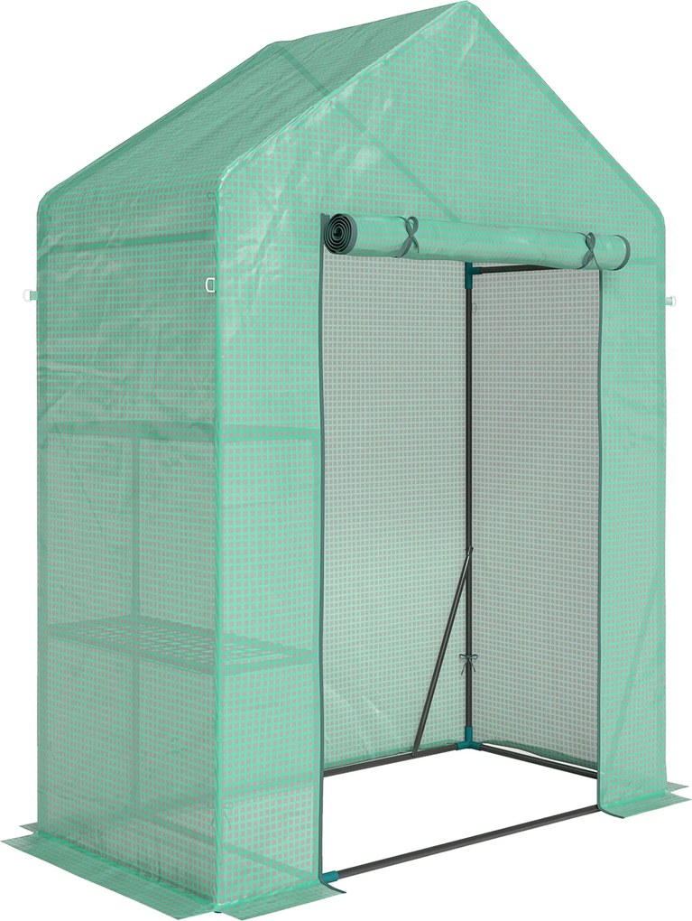 Outsunny Estufa de Jardim 143 x 73 x 195 cm com 2 Prateleiras, Verde | Aosom Portugal