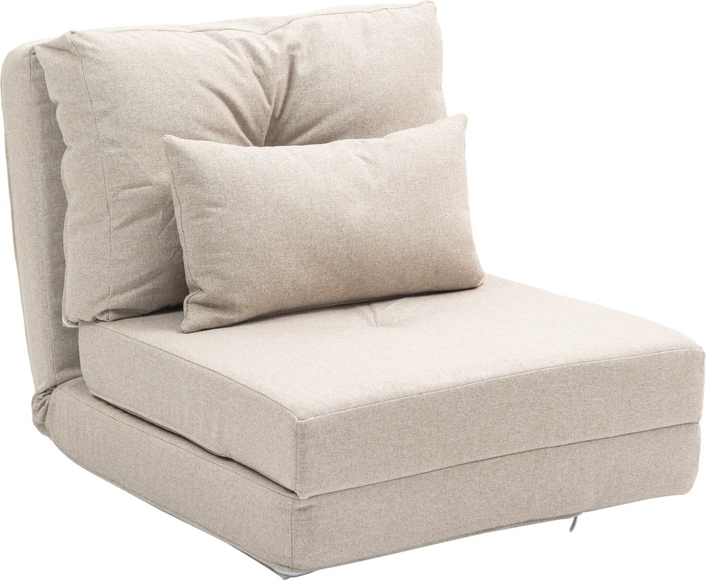 Poltrona-sofá-cama convertível de 1 lugar com 1 almofada e encosto ajustável, bege