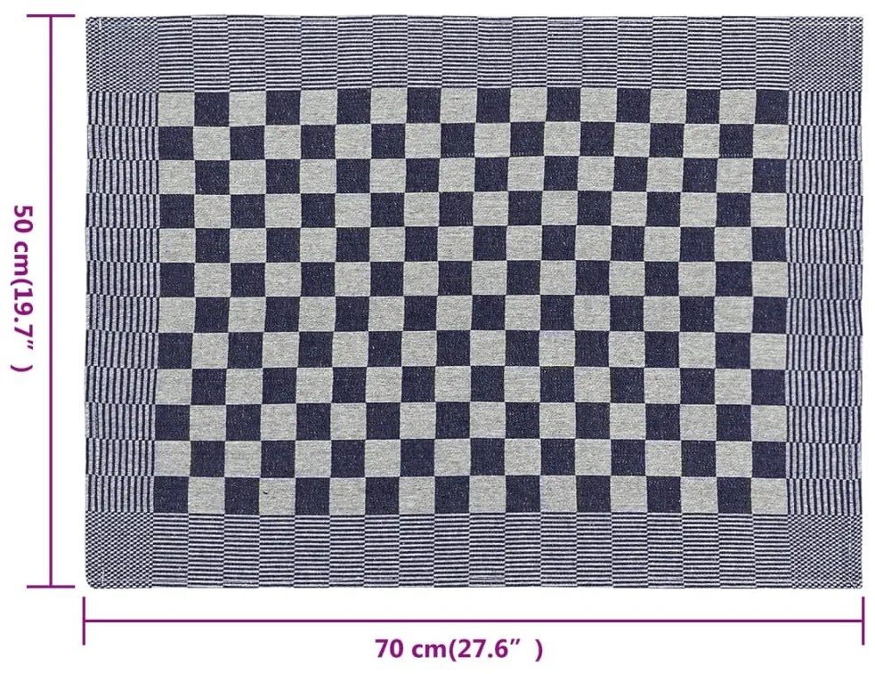 Panos de cozinha 10 pcs 50x70 cm algodão azul e branco