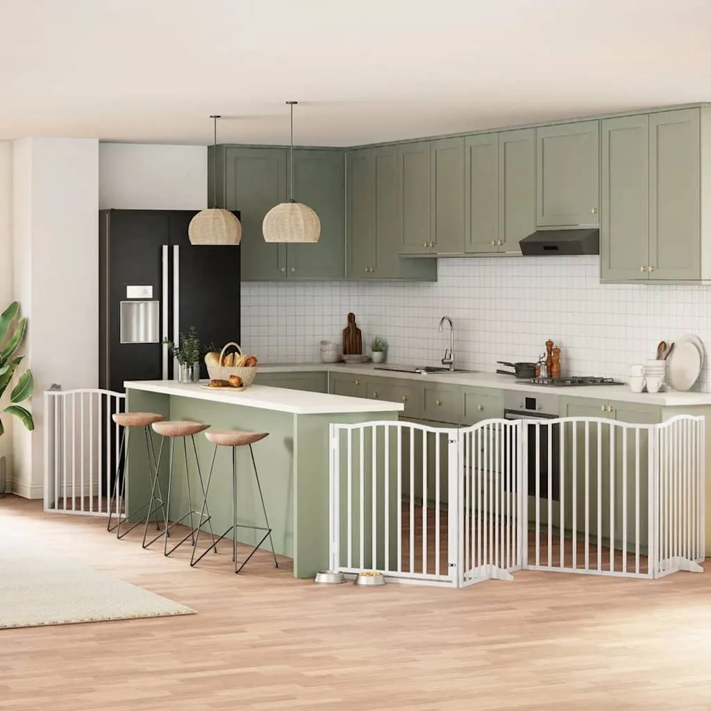 vidaXL Portão p/ cães com porta dobrável 6 painéis 480 cm álamo branco