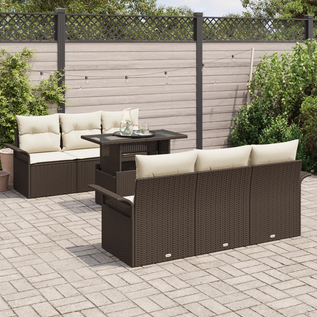 Conjunto de Sofá de Jardim vidaXL de 7 Peças com Almofadas Castanho Ra
