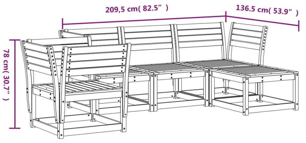 5 pcs conjunto lounge de jardim madeira de pinho maciça