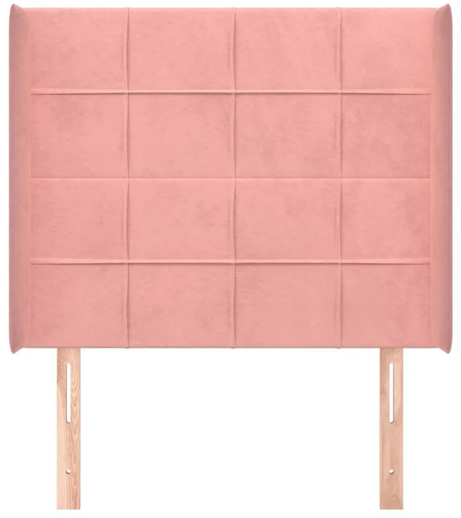 Cabeceira de cama c/ abas veludo 93x16x118/128 cm rosa