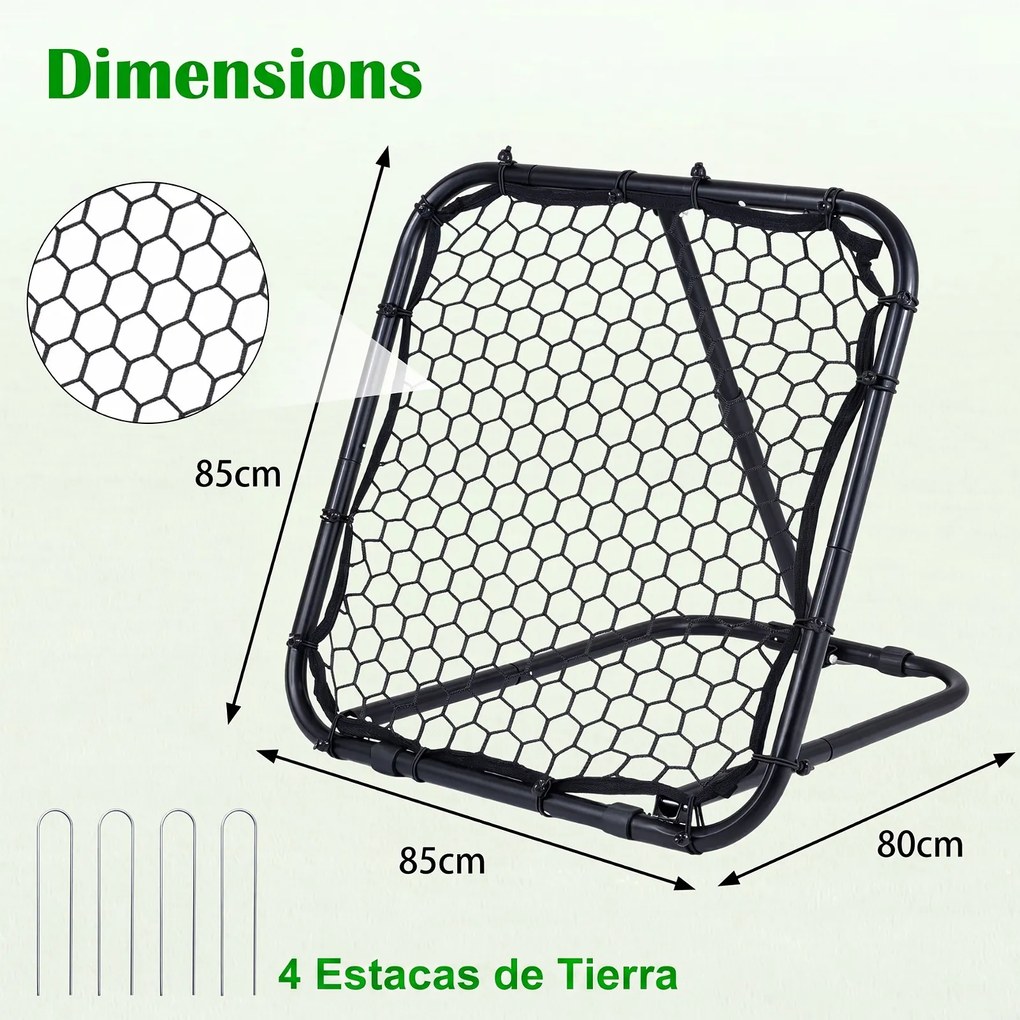Rede de Ressalto para Futebol, 85 x 80 x 85 cm, Inclinação Regulável em 5 Níveis, Preto