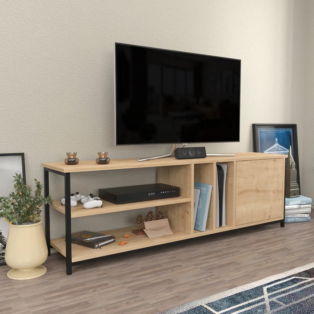 Suporte para TV Oneida – Preto e Carvalho – 140 cm x 35,3 cm x 50,8 cm