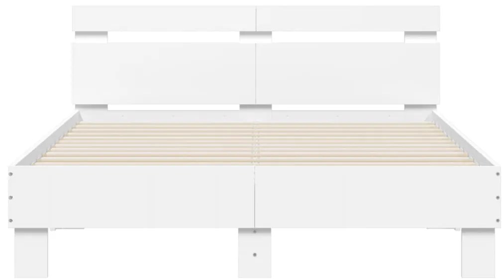 Estrutura de cama com cabeceira e luzes LED 135x190 cm branco