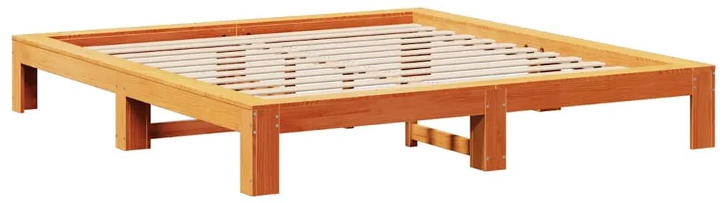 Cama sem colchão 140x200 cm madeira pinho maciça castanho-mel