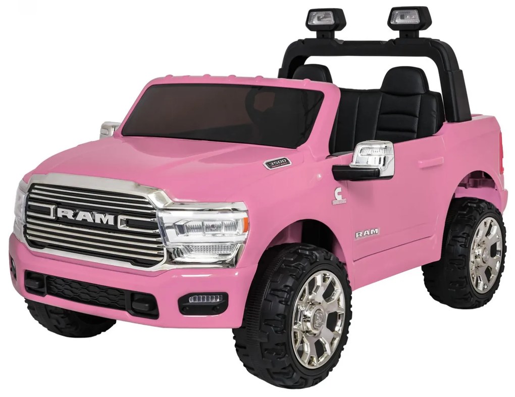Jipe elétrico para Crianças 24V RAM 3500 Rodas de espuma EVA, assento Couro ecológico Rosa